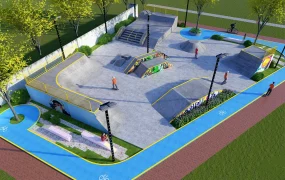 Outdoor Concrete Skatepark Facility With Cycle Track