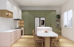 Modern Pastel Kitchen And Dining Area