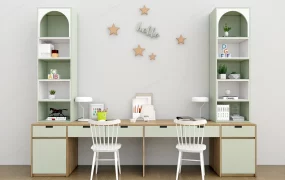 Modern Dual Study Desk And Storage Unit