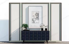 Asian Style Accent Wall With Console Cabinet