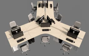 120 Degree 9 Person Modular Office Workstation Cluster SketchUp 3D Model