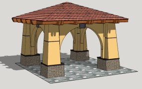 Concrete Square Gazebo with Tile Roof