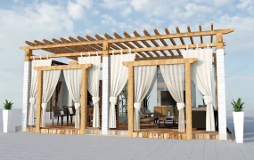 Wood Pergola With Patio Set