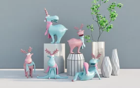 Colorful Elk Figurine Set