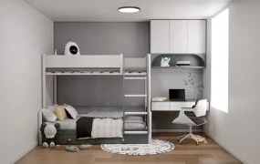 Twin Bunk Bedroom With Desk