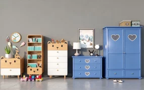 Children's Bedroom Wooden Furniture & Storage Set SketchUp 3D Model