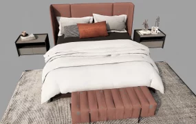 Modern Terracotta Upholstered Bed Set SketchUp 3D Model
