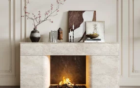 Modern Travertine Stone Fireplace Mantel