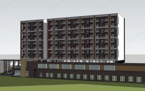 Modern Mid Rise Apartment Building With Commercial Podium SketchUp 3D Model