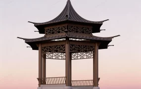 Traditional Chinese Double Eaved Hexagonal Pavilion
