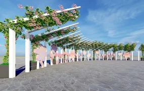 Vine Covered Curved Pergola