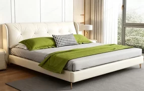 Cream Leather Platform Bed