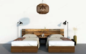Rustic Hotel Room Twin Beds